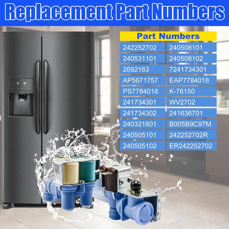 Garsoo 242252702, 240531101 Water Inlet Valve Compatible with Frigidaire, Kenmore, Electrolux, Crosley etc Refrigerator, Replace 2692163, AP5671757, PS7784018, 241734301, K-76150, WV2702 etc, 1 Year warranty - Image 3